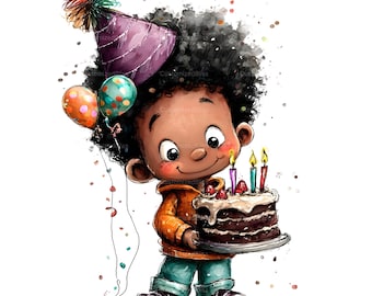 20 svarta pojke clipart, udda födelsedag clipart, udda pojkar clipart, liten svart pojke utskrivbar, afro clipart paket, akvarell pojke, JPG
