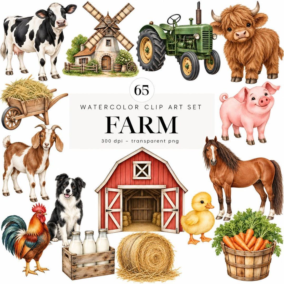Rustic Farm Icon Farm Clipart, Watercolor Farm PNG, Rustic Farm Landscape Clipart, Farm ...