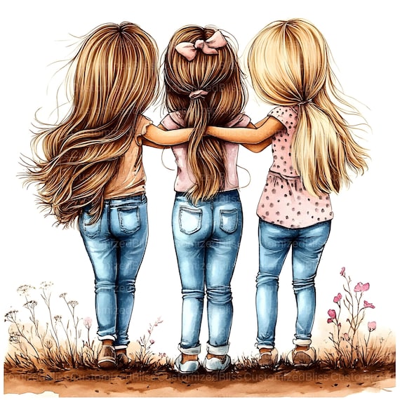 20 Three Girls Hugging Clipart, Friendship Clipart, High Quality
