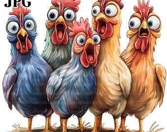 18 Cute Chicken Clipart, Funny Animal Clipart, High Quality JPGs, Watercolor Clipart, Junk Journal, Digital Download, Paper Craft, Printable