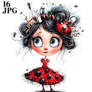Lady Bug Clipart, Funny Ladybug Clipart, Insect Clipart, 16 High Quality JPG, Watercolor Clipart, Junk Journal, Digital Download Paper Craft