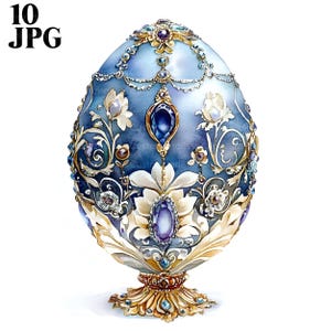 10 imágenes prediseñadas de huevos de Fabergé, imágenes prediseñadas de huevos de Pascua, huevos de acuarela, imágenes prediseñadas de acuarela imprimibles, descarga digital, diario basura, imágenes prediseñadas, JPG
