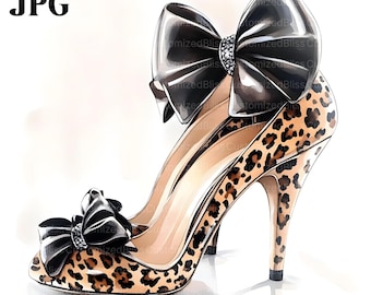 16 Leopard Print High Heels Clipart, Womens Shoe Clipart, High Quality JPGs, Watercolor Clipart, Junk Journal, Digital Download, Paper Craft