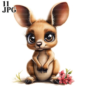 11 Cute Kangaroo Clipart, Animal Clipart, Safari Animal, High Quality JPGs, Watercolor Clipart, Junk Journal, Digital Download, Paper Craft