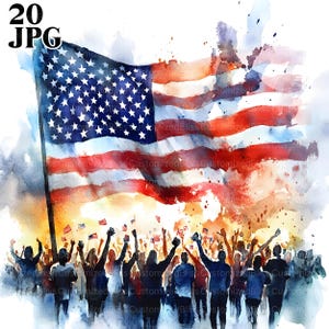 20 Independence Day Clipart, 4th of July Clipart, USA, High Quality JPGs, Watercolor Clipart, Junk Journal, Digital Download, Paper Craft
