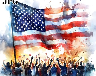 20 Independence Day Clipart, 4th of July Clipart, USA, High Quality JPGs, Watercolor Clipart, Junk Journal, Digital Download, Paper Craft