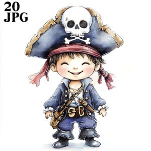 20 Cartoon Pirate Clipart, Cute Pirate Print, High Quality JPGs, Watercolor Clipart, Junk Journal, Digital Download, Paper Craft, Printable