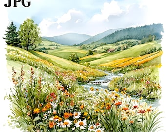 20 Summer Landscape Clipart, Spring Clipart, Summer Clipart, High Quality JPG, Watercolor Clipart, Junk Journal Digital Download Paper Craft