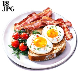 18 Breakfast Clipart, English Breakfast Images, High Quality JPG, Watercolor Clipart, Junk Journal, Digital Download, Paper Craft, Printable