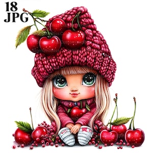 18 imágenes prediseñadas de gnomos de cereza, imágenes prediseñadas de cereza, imprimibles de cereza, gnomo de acuarela, imágenes prediseñadas de gnomo, diario basura, descarga digital, imágenes prediseñadas, JPG