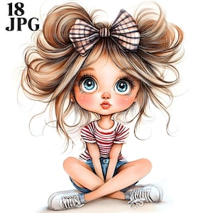 18 Quirky Girls Funny Clipart, Cartoon Girl, High Quality JPGs, Watercolor Clipart, Junk Journal, Digital Download, Paper Craft, Whimsical