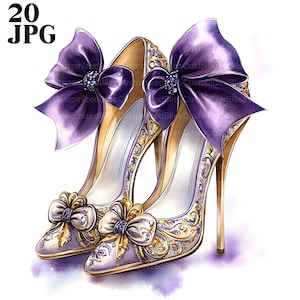 20 imágenes prediseñadas de tacones morados, imágenes prediseñadas de tacones de aguja, imágenes prediseñadas de zapatos de mujer, imágenes prediseñadas de acuarela, diario basura, descarga digital, manualidades de papel, JPG