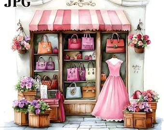 20 Handbag Shop Clipart, Handbag Clipart, Purse Clipart, High Quality JPGs, Watercolor Clipart, Junk Journal, Digital Download, Printable