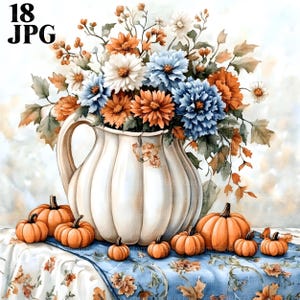 18 Pumpkin Clipart, Autumn Clipart, Fall Clipart, Floral Table Setting, Watercolor Clipart, Junk Journal, Digital Download, Paper Craft, JPG