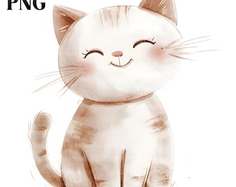 23 Cartoon Cat Clipart, Nursery Cat, Kitten Clipart, Cat Png, Printable Watercolor Clipart, High Quality PNG, Digital Download, Paper Craft