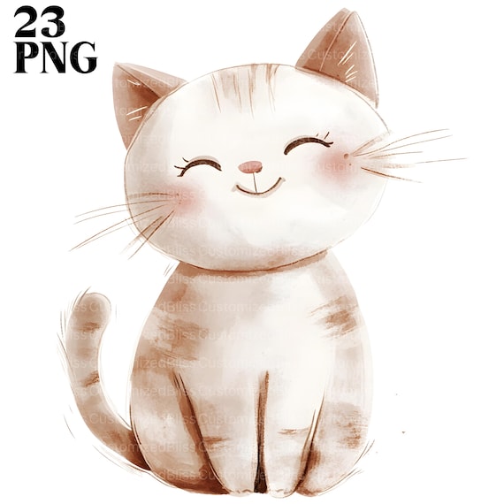23 Cartoon Cat Clipart, Nursery Cat, Kitten Clipart, Cat Png, Printable Watercolor Clipart, High Quality PNG, Digital Download, Paper Craft