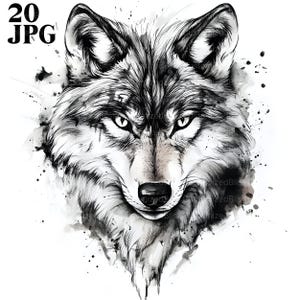 20 Tribal Wolf Clipart, Printable Wolf, Wolf Images, High Quality JPGs, Watercolor Clipart, Junk Journal, Digital Download, Paper Craft