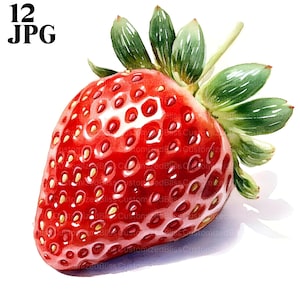 12 Strawberry Clipart, Straw Berry Images, Fruit Clipart, High Quality JPGs, Watercolor Clipart, Junk Journal, Digital Download, Paper Craft
