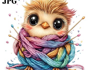 Knitting Clipart, Crochet Clipart, Funny Bird Clipart, Yarn Clipart, Knitting Needles, 15 High Quality JPGs, Junk Journal, Digital Download