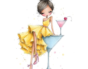 35 udda tjej clipart, damer cocktails clipart, tjejkväll clipart, mode tjej clipart, nyckfull dam clipart, akvarell kvinna JPG