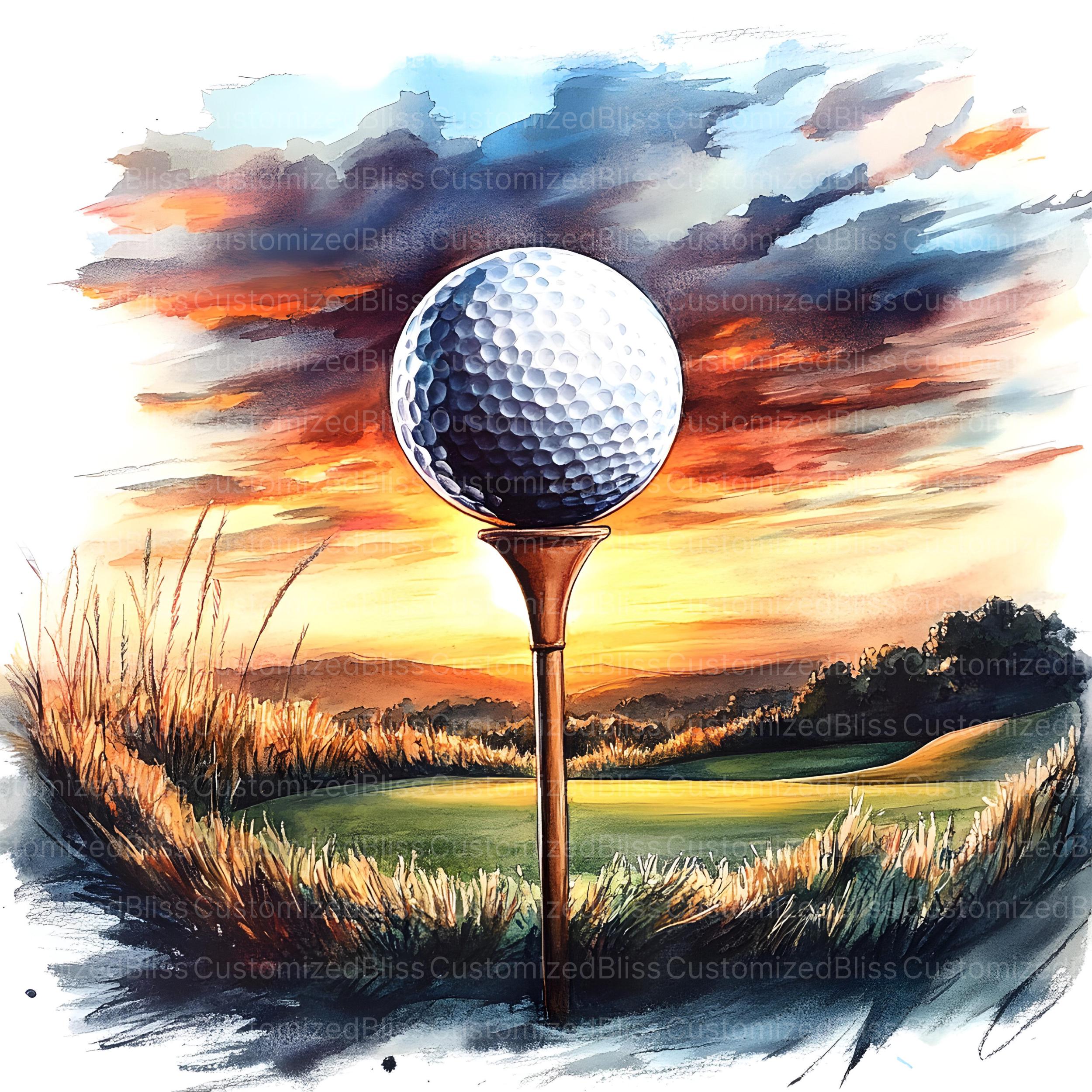 15 枚の水彩画ゴルフ クリップアート、ゴルフのイラスト、ゴルフボール