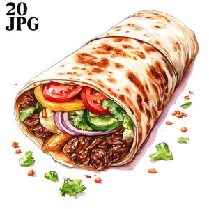 20 Doner Kebab Clipart, Shawarma Clipart, Street Food Clipart, Quality JPGs, Watercolor Clipart, Junk Journal, Digital Download, Paper Craft
