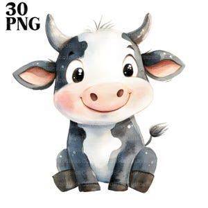Imágenes prediseñadas de vaca de dibujos animados, vaca bebé, vaca linda, imágenes prediseñadas de ternero, imágenes de vaca, vaca de acuarela, imágenes prediseñadas de acuarela, PNG de alta calidad, descarga digital