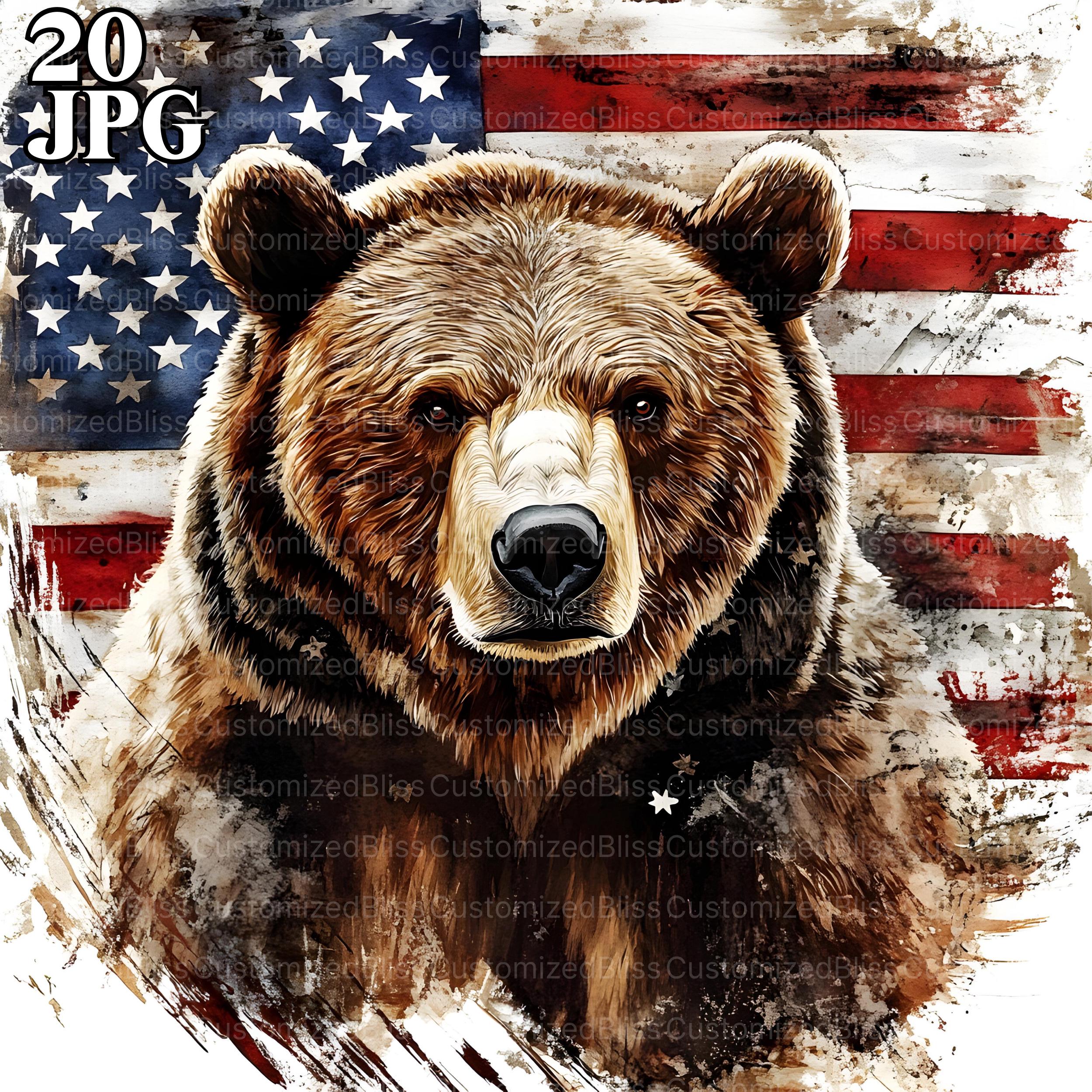 20 Patriotic Bear Flag Clipart, USA Flag Bear, High Quality Jpgs