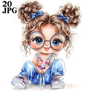 20 eigenzinnige schattig klein meisje clipart, aquarel meisje, hoge kwaliteit jpg's, aquarel clipart, ongewenste dagboek, digitale download, Paper Craft