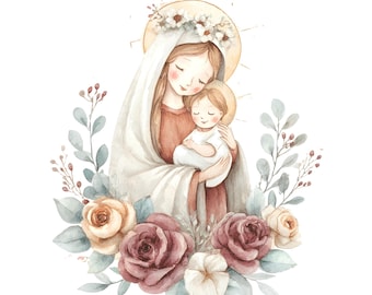31 Jungfru Maria med Jesusbarnet Clipart, Religiös Design, Kristendom Clipart, Jungfru Maria Jesus, Religiös Clipart, Kristen Clipart JPG