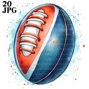 20 Rugby Ball Clipart, Rugby Clipart, Sport Clipart, High Quality JPGs, Watercolor Clipart, Junk Journal, Digital Download, Paper Craft