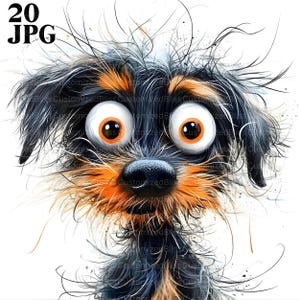 20 Frazzled Dog Clipart, Cartoon Dog, Hairy Dog, Cute Dog, High Quality JPG, Watercolor Clipart, Junk Journal, Digital Download, Paper Craft