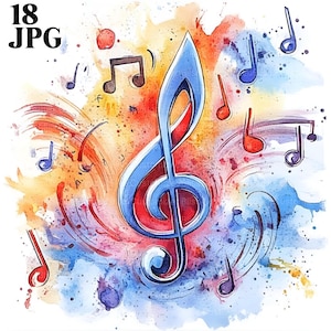 18 muzieknoot clipart, melodische muzieknoot, muziek clipart, bladmuziek kunst, muzikale clipart, hoge kwaliteit jpg, digitale download, junk Journal