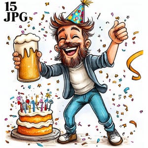 15 eigenzinnige verjaardag clipart, verjaardag man ontwerpen, hoge kwaliteit jpg's, aquarel clipart, ongewenste dagboek, digitale download, Paper Craft