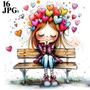 Rêveries d'amour originales Clip Art, Clipart coeur, Saint-Valentin, 16 fichiers JPG de haute qualité, fabrication de cartes, journal indésirable, téléchargement numérique, fantaisie