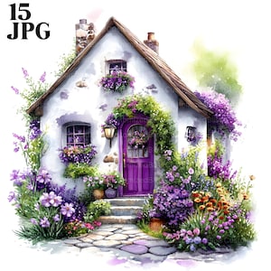 Petite maison des cliparts florale, Cottagecore, maison des cliparts, 15 JPG haute qualité, clipart aquarelle, journal indésirable, créations en papier téléchargement numérique