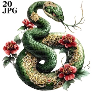 20 Clipart de cobra do zodíaco chinês, clipart de réptil, animal do zodíaco, JPG de alta qualidade, clipart de aquarela, diário de lixo, download digital, artesanato