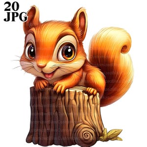 Clipart di scoiattolo carino, 20 JPG di alta qualità, scoiattolo stampabile, clipart di animali selvatici, animali della foresta, diario spazzatura, download digitale, clip art