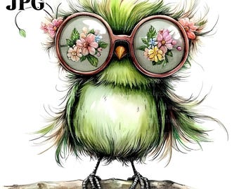 14 wunderliche Vögel Clipart, lustige Vögel, schrullige Vögel, hochwertige JPGs, Aquarell Clipart, Junk Journal, digitaler Download, Papierwesen