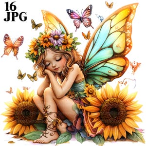16 Clipart fée mignon, fée fille, fée aquarelle, fée fleur, clipart tournesol, JPG Junk Journal de haute qualité en téléchargement numérique