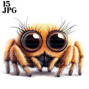 Paquete de 15 imágenes prediseñadas de arañas adorables, gráficos de arañas, arte arácnido, arañas adorables, arte de insectos, archivos JPG de alta calidad, uso comercial