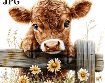 Baby Highland Cow Clipart, 15 High Quality JPGs, Farm Animal Clipart, Printable Cow, Baby Cow Nursery Art, Junk Journal, Commercial Use