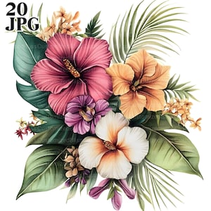 20 Clipart di fiori tropicali, Clipart tropicali, Clipart botaniche, Clipart acquerelli, Junk Journal, Download digitale, Carta artigianale, JPG
