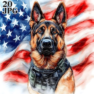 20 Patriotic German Shepherd Clipart, Dog Clipart, Patriotic Clipart, 4th of July Clipart, High Quality JPGs, Digital Download, Junk Journal