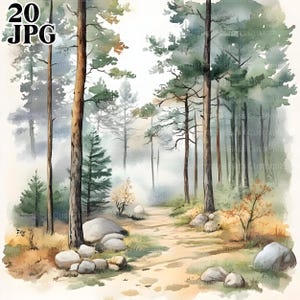 20 boslandschap clipart, bos clipart, natuur clipart, hoge kwaliteit JPG, aquarel clipart, Junk Journal digitale download Paper Craft