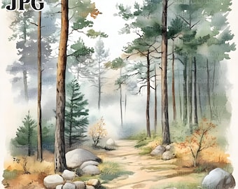 20 Clipart paysage forestier, forêt des cliparts, des cliparts Nature, JPG haute qualité, des cliparts aquarelle, Junk Journal en téléchargement numérique, créations artisanales en papier