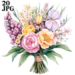 20 Frühling Blumen Clipart, Blumenstrauß Clipart, hochwertige JPGs, Aquarell Clipart, Junk Journal, digitaler Download, Papierwesen