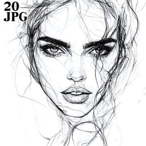 20 Woman Face Clipart, Simple Face Line Art Clipart, Abstract Face, Girl Clipart, Woman Face Print, High Quality JPG, Digital Download Craft