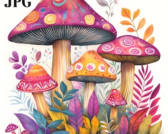 16 verzauberte Pilz Wald Clipart, Pilz Clipart, hochwertige JPGs, Aquarell Clipart, Junk Journal, digitaler Download, Papierwesen