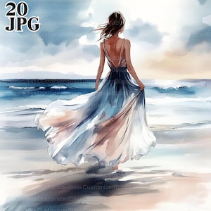 Bundle de clip art plage solitaire, 20 fichiers JPG aquarelle haute résolution pour la journalisation indésirable, scrapbooking, créations manuelles, téléchargement numérique, usage commercial